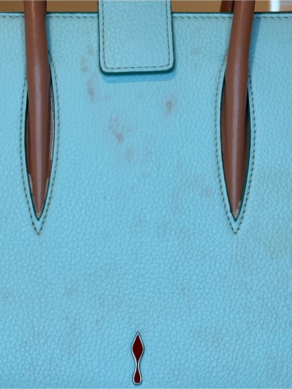 ๐น๐๐๐ Christian Louboutin Mint Green and Tan Leather handles with Red Inside tote - Picture 8 of 16